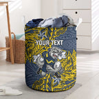Personalised North Queensland Cowboys Laundry Basket Polynesian Tribal Pattern With Rugby Bull Mascot Art
