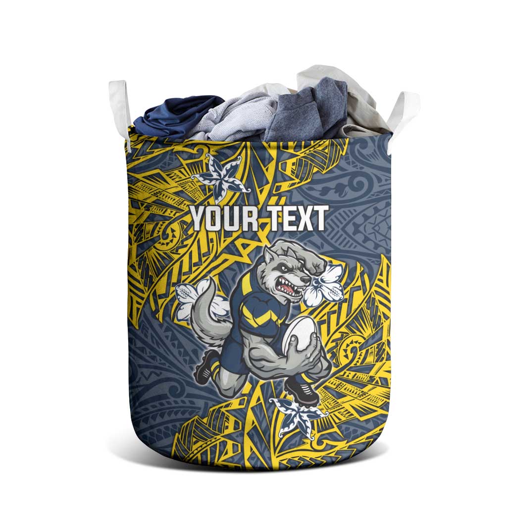 Personalised North Queensland Cowboys Laundry Basket Polynesian Tribal Pattern With Rugby Bull Mascot Art