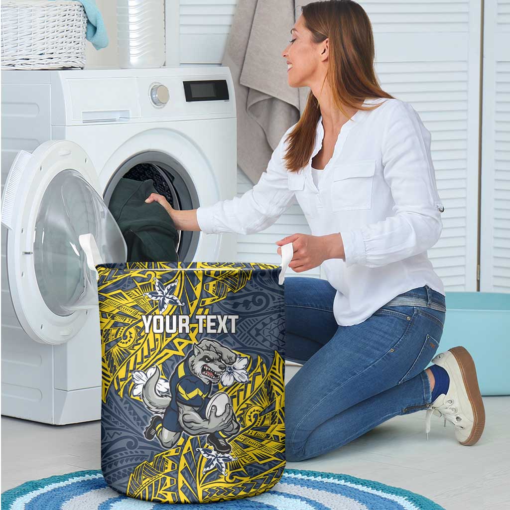 Personalised North Queensland Cowboys Laundry Basket Polynesian Tribal Pattern With Rugby Bull Mascot Art