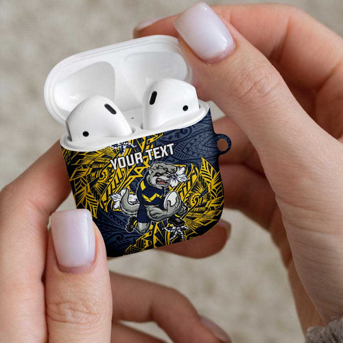 Personalised North Queensland Cowboys AirPods Case Polynesian Tribal Pattern With Rugby Bull Mascot Art