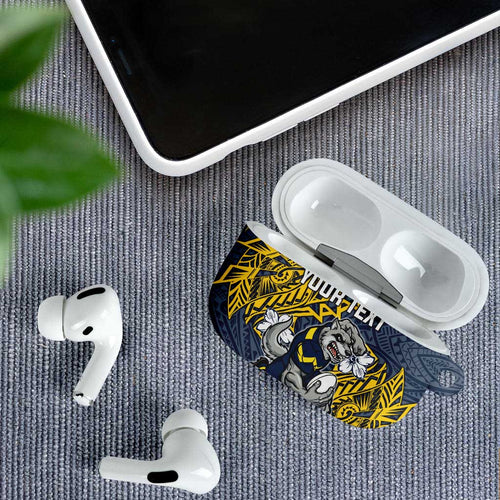Personalised North Queensland Cowboys AirPods Case Polynesian Tribal Pattern With Rugby Bull Mascot Art