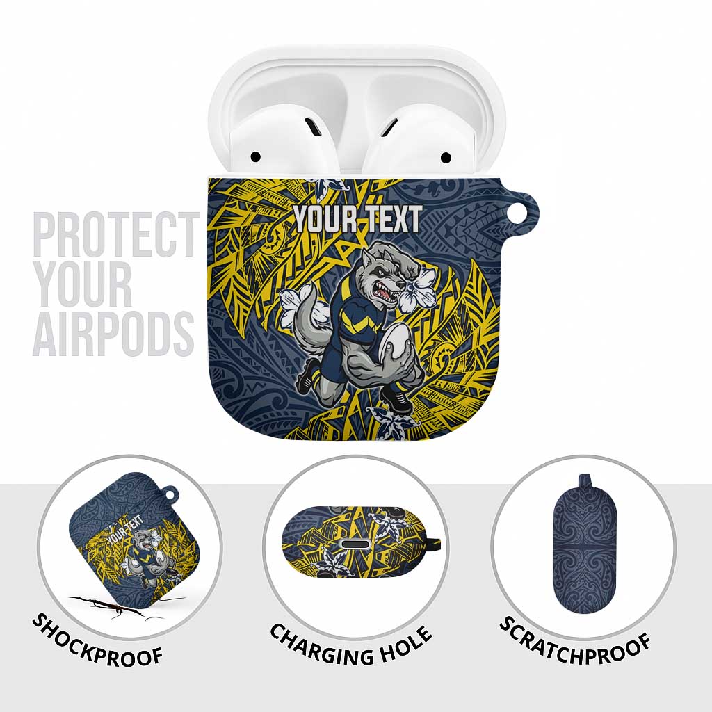Personalised North Queensland Cowboys AirPods Case Polynesian Tribal Pattern With Rugby Bull Mascot Art