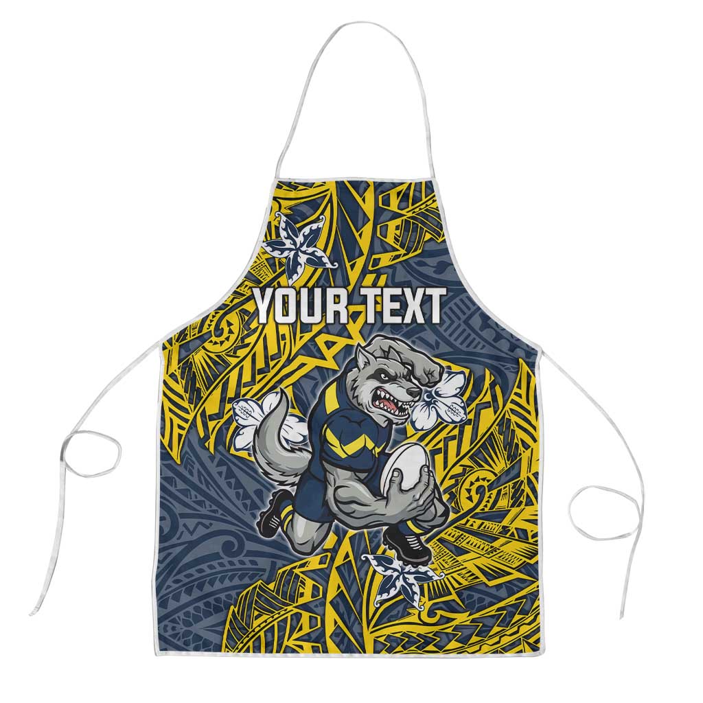 Personalised North Queensland Cowboys Apron Polynesian Tribal Pattern With Rugby Bull Mascot Art