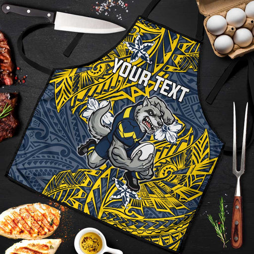 Personalised North Queensland Cowboys Apron Polynesian Tribal Pattern With Rugby Bull Mascot Art