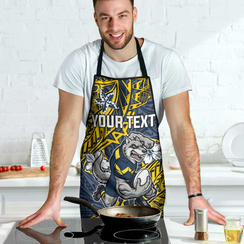 Personalised North Queensland Cowboys Apron Polynesian Tribal Pattern With Rugby Bull Mascot Art