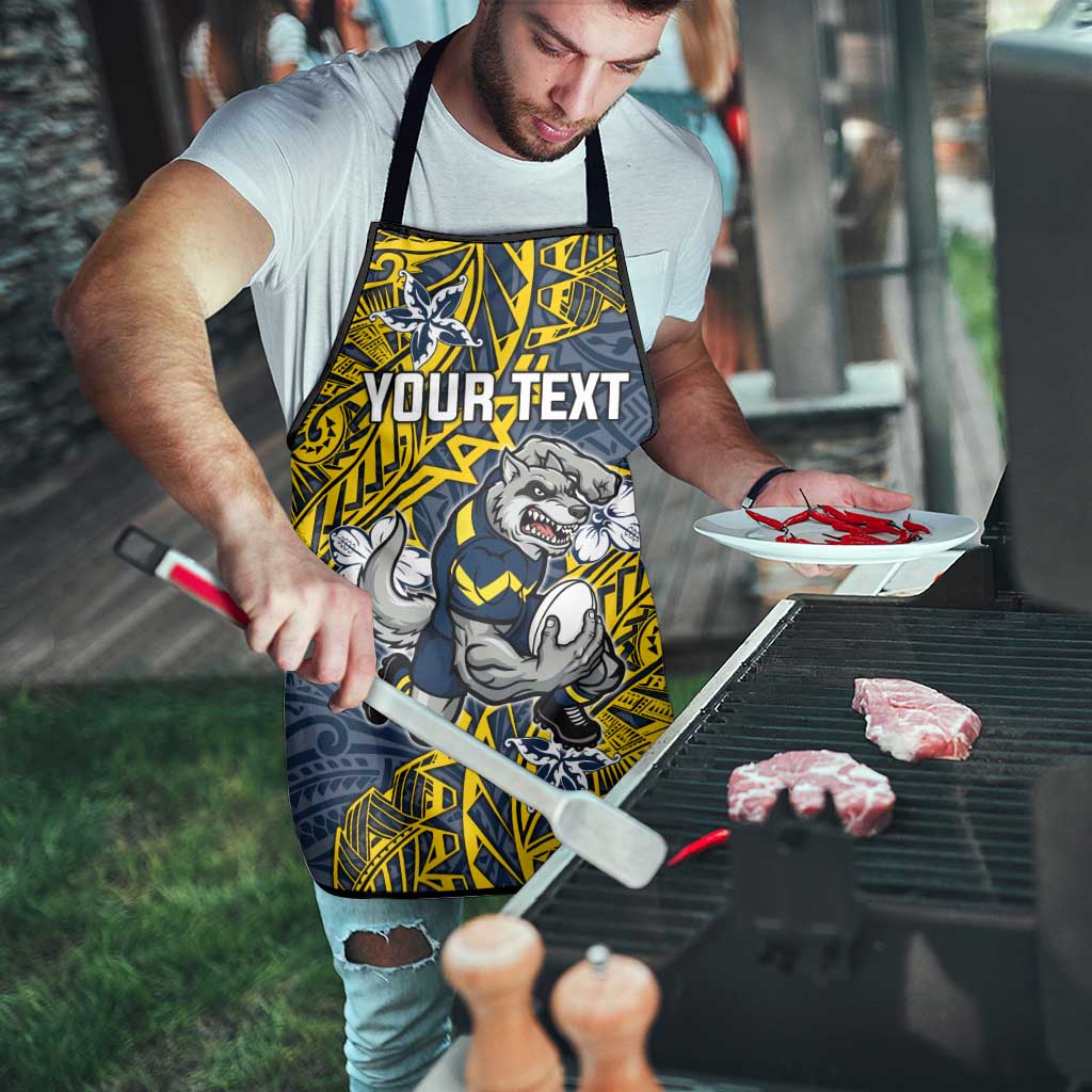 Personalised North Queensland Cowboys Apron Polynesian Tribal Pattern With Rugby Bull Mascot Art