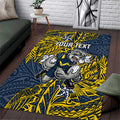 Personalised North Queensland Cowboys Area Rug Polynesian Tribal Pattern With Rugby Bull Mascot Art