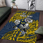 Personalised North Queensland Cowboys Area Rug Polynesian Tribal Pattern With Rugby Bull Mascot Art