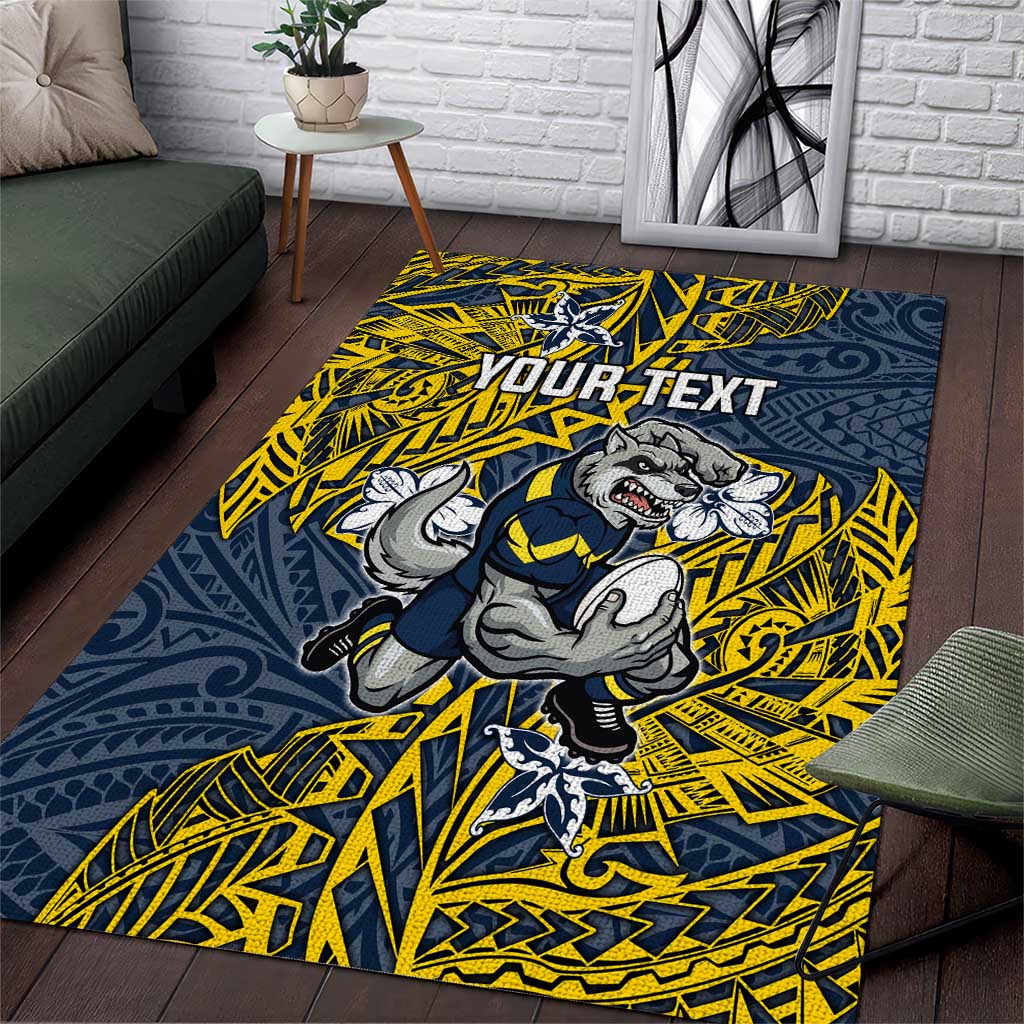Personalised North Queensland Cowboys Area Rug Polynesian Tribal Pattern With Rugby Bull Mascot Art