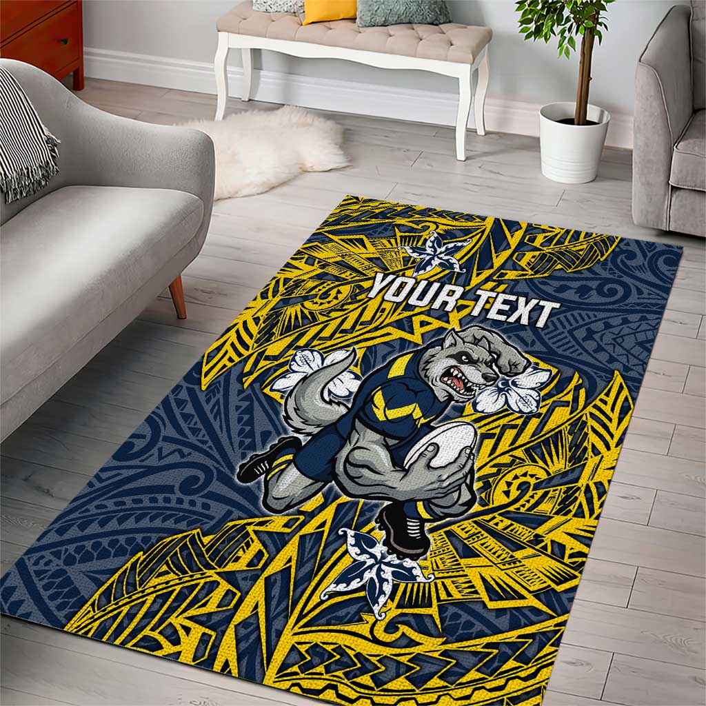Personalised North Queensland Cowboys Area Rug Polynesian Tribal Pattern With Rugby Bull Mascot Art