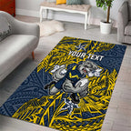 Personalised North Queensland Cowboys Area Rug Polynesian Tribal Pattern With Rugby Bull Mascot Art