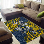 Personalised North Queensland Cowboys Area Rug Polynesian Tribal Pattern With Rugby Bull Mascot Art