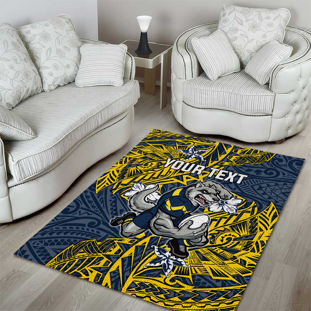Personalised North Queensland Cowboys Area Rug Polynesian Tribal Pattern With Rugby Bull Mascot Art