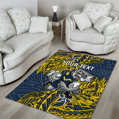 Personalised North Queensland Cowboys Area Rug Polynesian Tribal Pattern With Rugby Bull Mascot Art