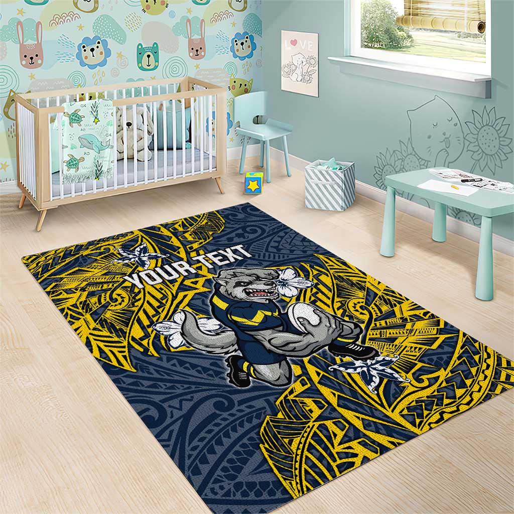 Personalised North Queensland Cowboys Area Rug Polynesian Tribal Pattern With Rugby Bull Mascot Art