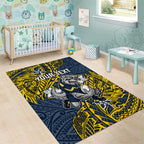 Personalised North Queensland Cowboys Area Rug Polynesian Tribal Pattern With Rugby Bull Mascot Art