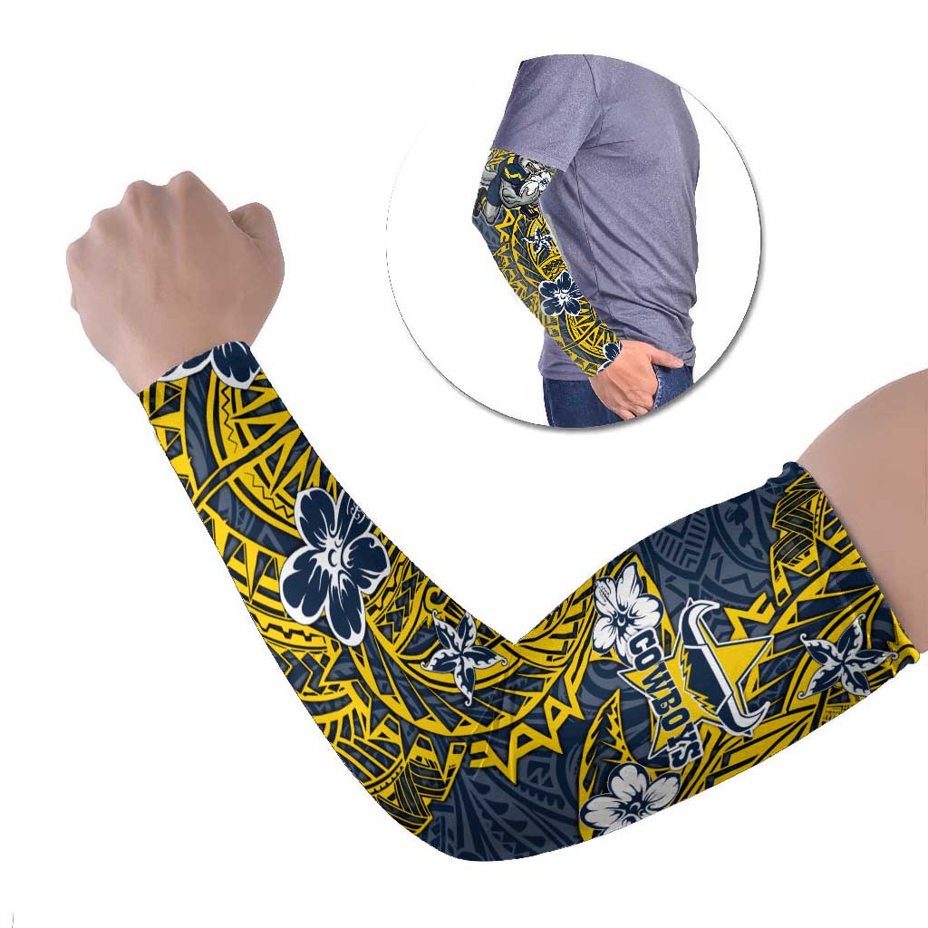 Personalised North Queensland Cowboys Arm Sleeves Polynesian Tribal Pattern With Rugby Bull Mascot Art