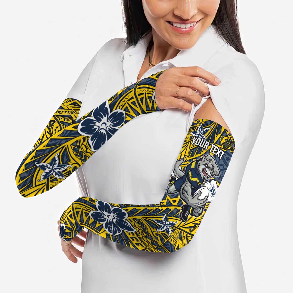 Personalised North Queensland Cowboys Arm Sleeves Polynesian Tribal Pattern With Rugby Bull Mascot Art