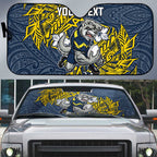 Personalised North Queensland Cowboys Auto Sun Shade Polynesian Tribal Pattern With Rugby Bull Mascot Art