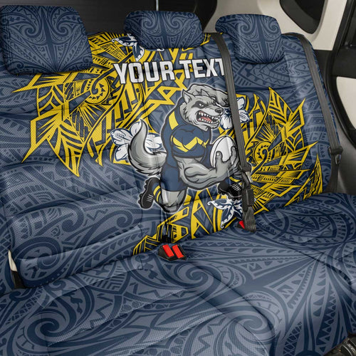 Personalised North Queensland Cowboys Back Car Seat Cover Polynesian Tribal Pattern With Rugby Bull Mascot Art