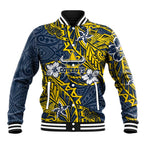Personalised North Queensland Cowboys Baseball Jacket Polynesian Tribal Pattern With Rugby Bull Mascot Art