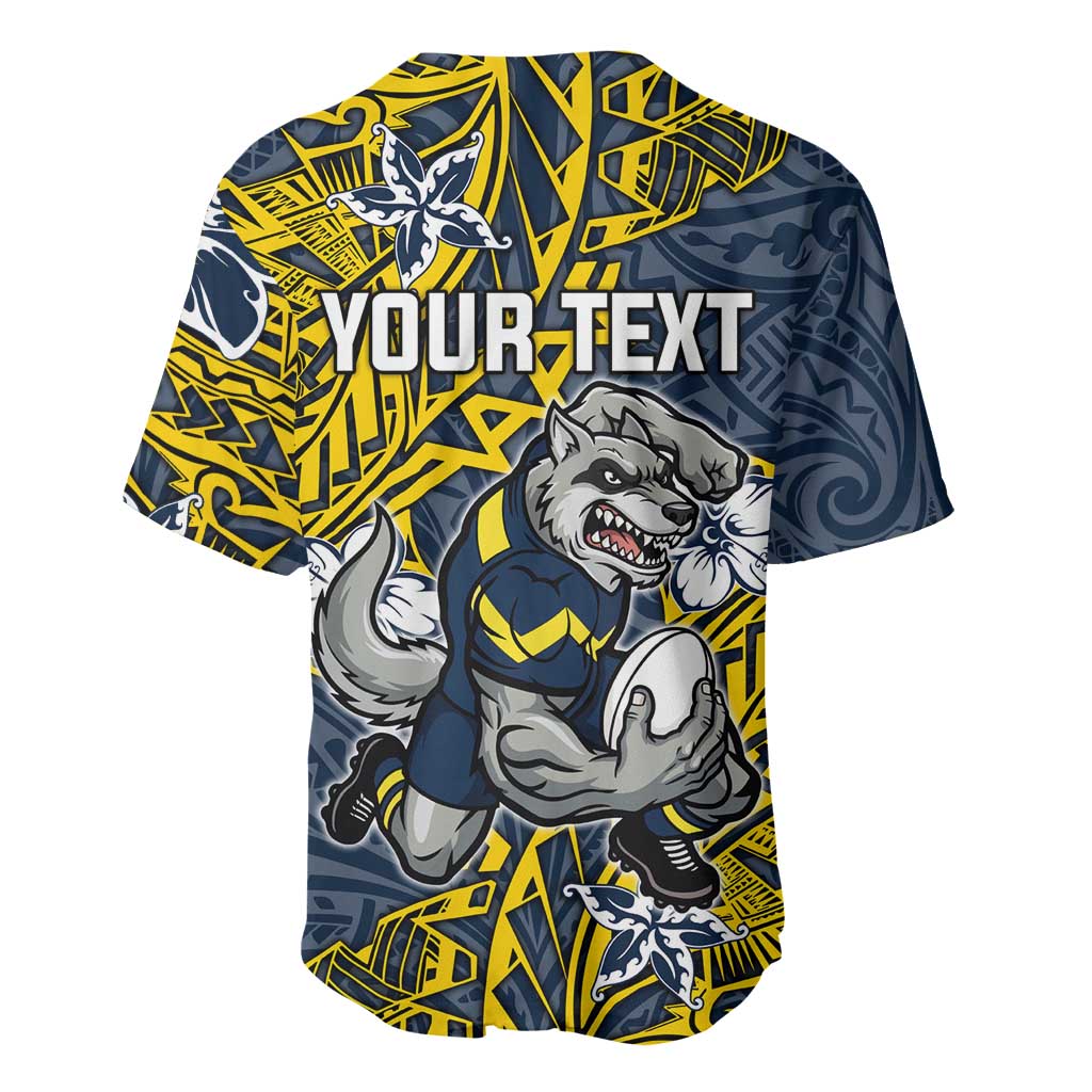 Personalised North Queensland Cowboys Baseball Jersey Polynesian Tribal Pattern With Rugby Bull Mascot Art