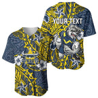 Personalised North Queensland Cowboys Baseball Jersey Polynesian Tribal Pattern With Rugby Bull Mascot Art