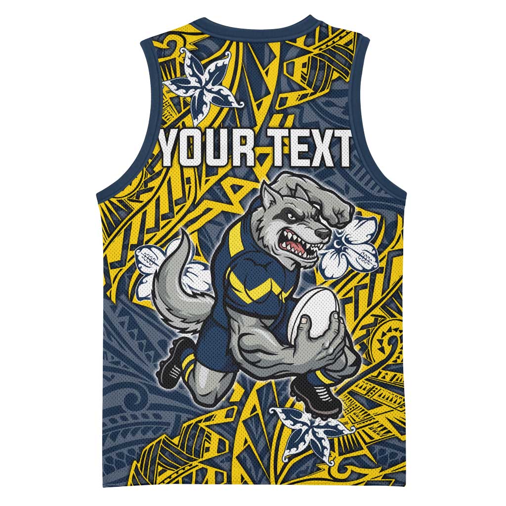 Personalised North Queensland Cowboys Basketball Jersey Polynesian Tribal Pattern With Rugby Bull Mascot Art