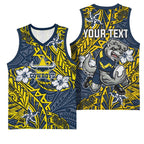 Personalised North Queensland Cowboys Basketball Jersey Polynesian Tribal Pattern With Rugby Bull Mascot Art