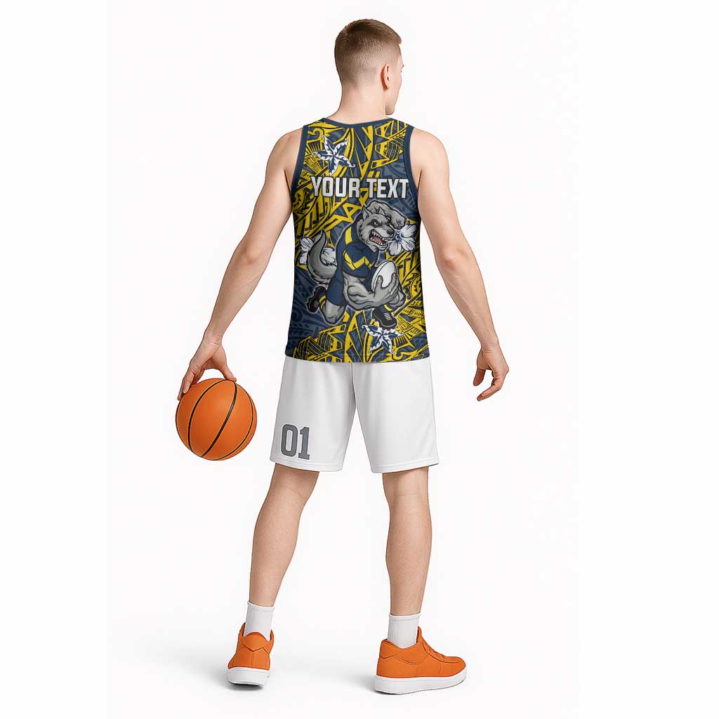 Personalised North Queensland Cowboys Basketball Jersey Polynesian Tribal Pattern With Rugby Bull Mascot Art