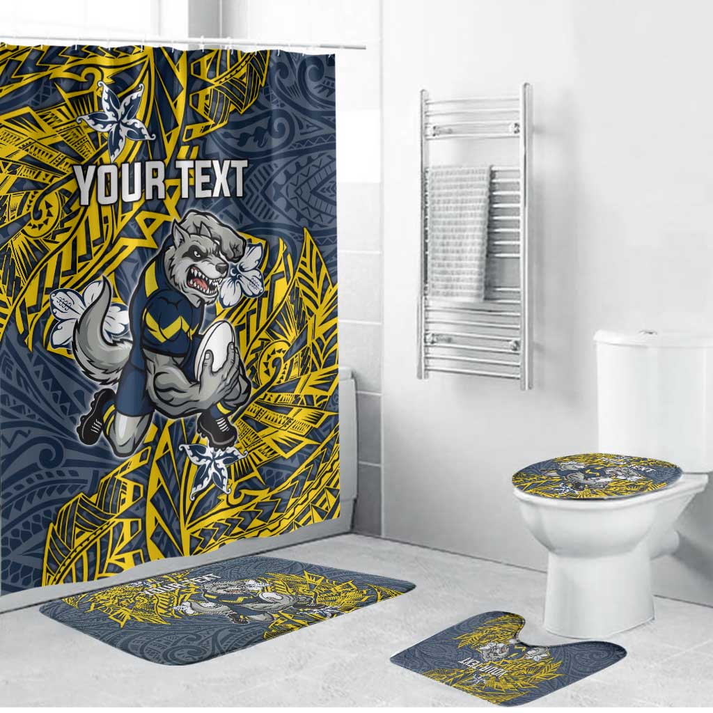 Personalised North Queensland Cowboys Bathroom Set Polynesian Tribal Pattern With Rugby Bull Mascot Art