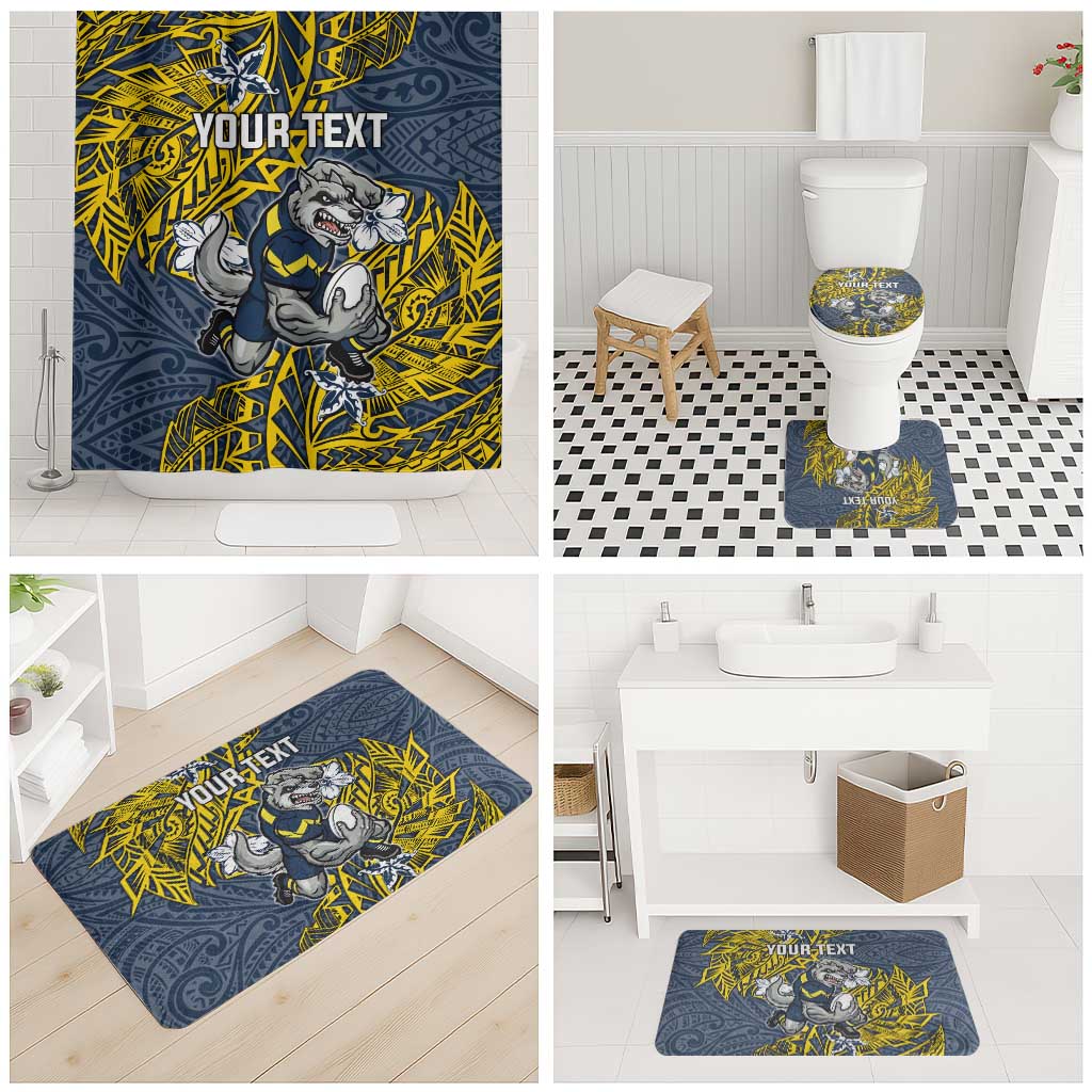 Personalised North Queensland Cowboys Bathroom Set Polynesian Tribal Pattern With Rugby Bull Mascot Art