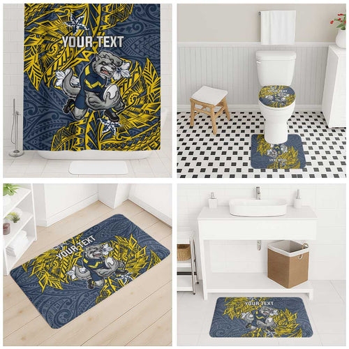 Personalised North Queensland Cowboys Bathroom Set Polynesian Tribal Pattern With Rugby Bull Mascot Art