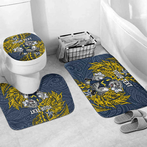 Personalised North Queensland Cowboys Bathroom Set Polynesian Tribal Pattern With Rugby Bull Mascot Art