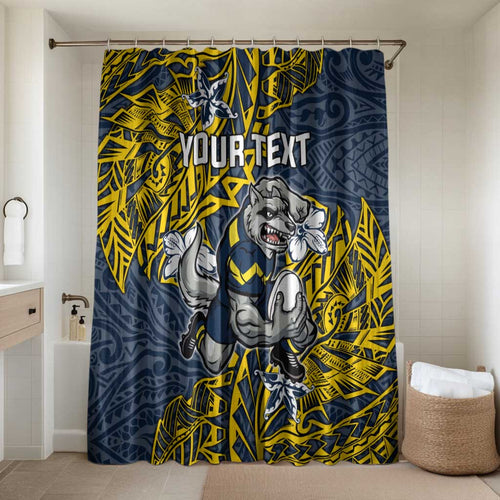 Personalised North Queensland Cowboys Bathroom Set Polynesian Tribal Pattern With Rugby Bull Mascot Art