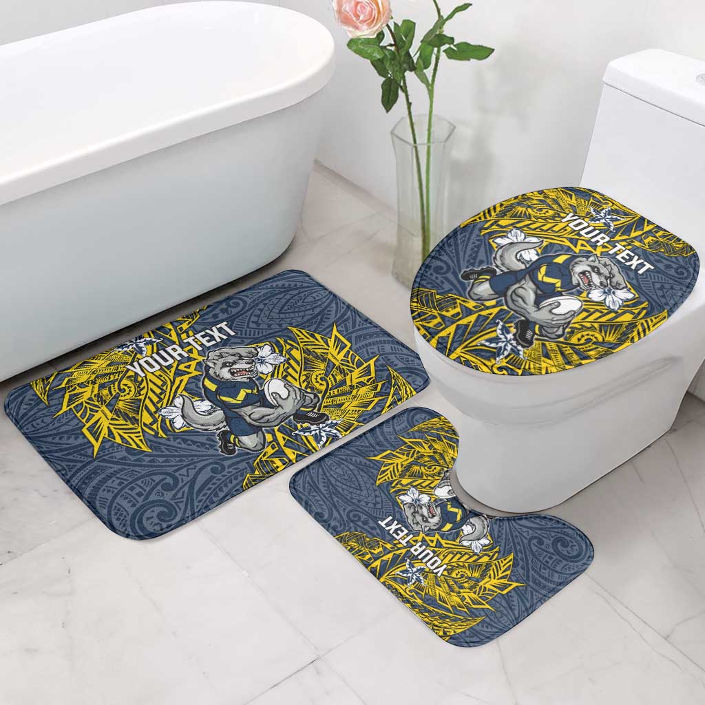 Personalised North Queensland Cowboys Bathroom Set Polynesian Tribal Pattern With Rugby Bull Mascot Art