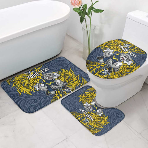 Personalised North Queensland Cowboys Bathroom Set Polynesian Tribal Pattern With Rugby Bull Mascot Art