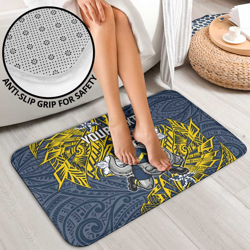 Personalised North Queensland Cowboys Bathroom Set Polynesian Tribal Pattern With Rugby Bull Mascot Art