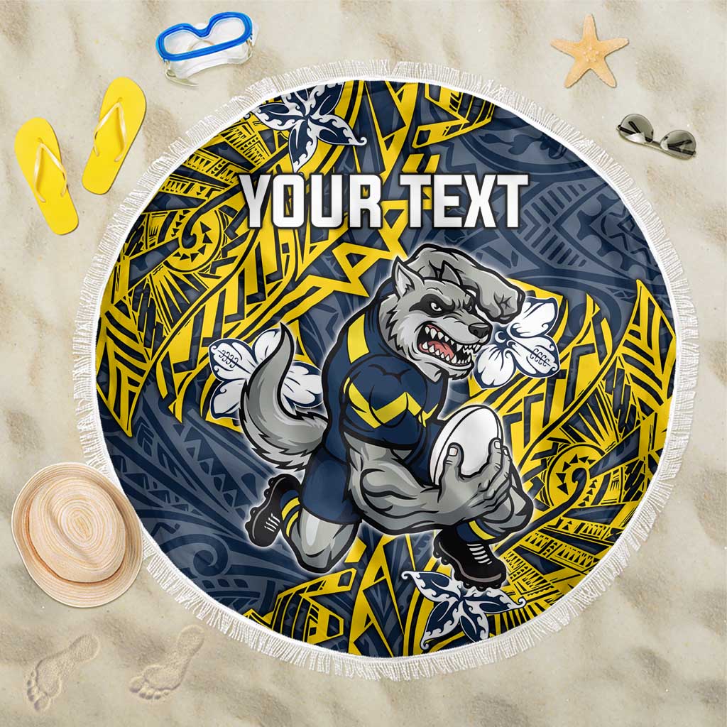 Personalised North Queensland Cowboys Beach Blanket Polynesian Tribal Pattern With Rugby Bull Mascot Art