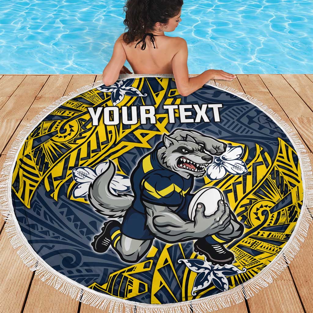 Personalised North Queensland Cowboys Beach Blanket Polynesian Tribal Pattern With Rugby Bull Mascot Art