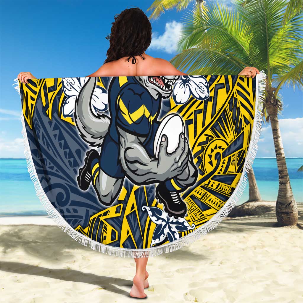 Personalised North Queensland Cowboys Beach Blanket Polynesian Tribal Pattern With Rugby Bull Mascot Art