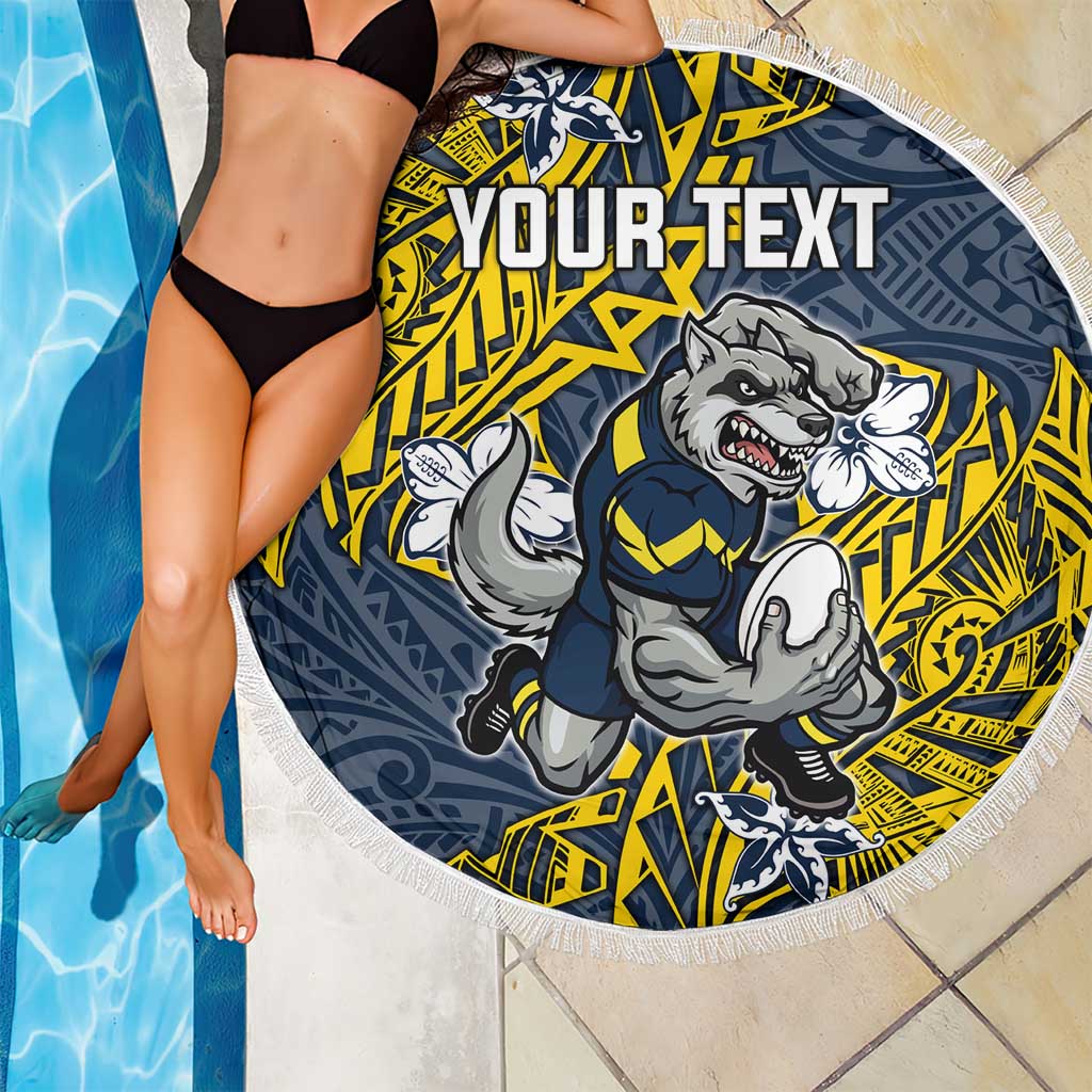 Personalised North Queensland Cowboys Beach Blanket Polynesian Tribal Pattern With Rugby Bull Mascot Art