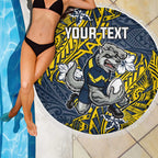 Personalised North Queensland Cowboys Beach Blanket Polynesian Tribal Pattern With Rugby Bull Mascot Art