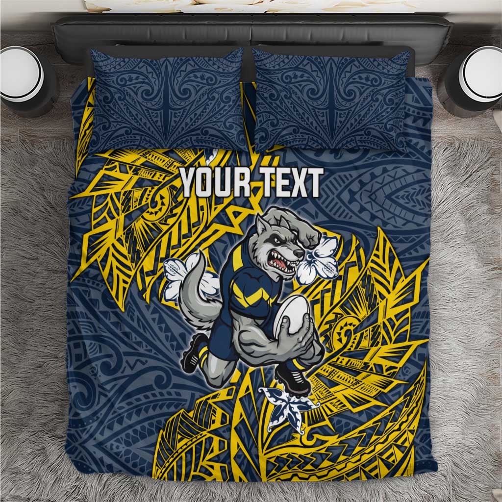 Personalised North Queensland Cowboys Bedding Set Polynesian Tribal Pattern With Rugby Bull Mascot Art