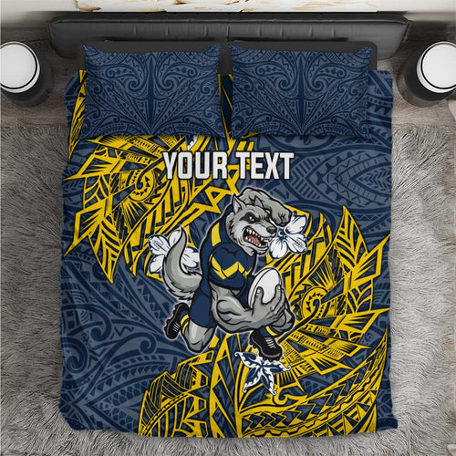 Personalised North Queensland Cowboys Bedding Set Polynesian Tribal Pattern With Rugby Bull Mascot Art