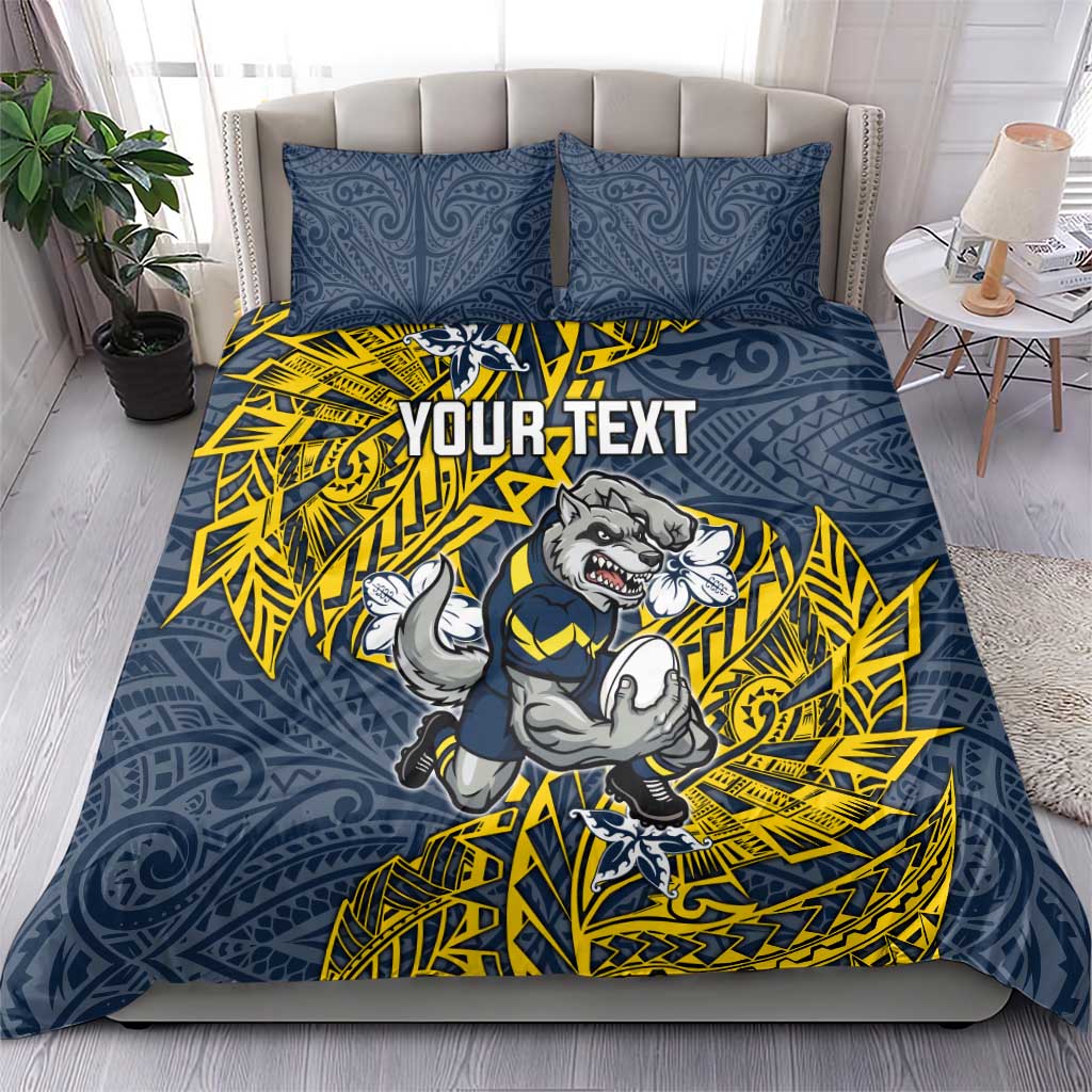 Personalised North Queensland Cowboys Bedding Set Polynesian Tribal Pattern With Rugby Bull Mascot Art