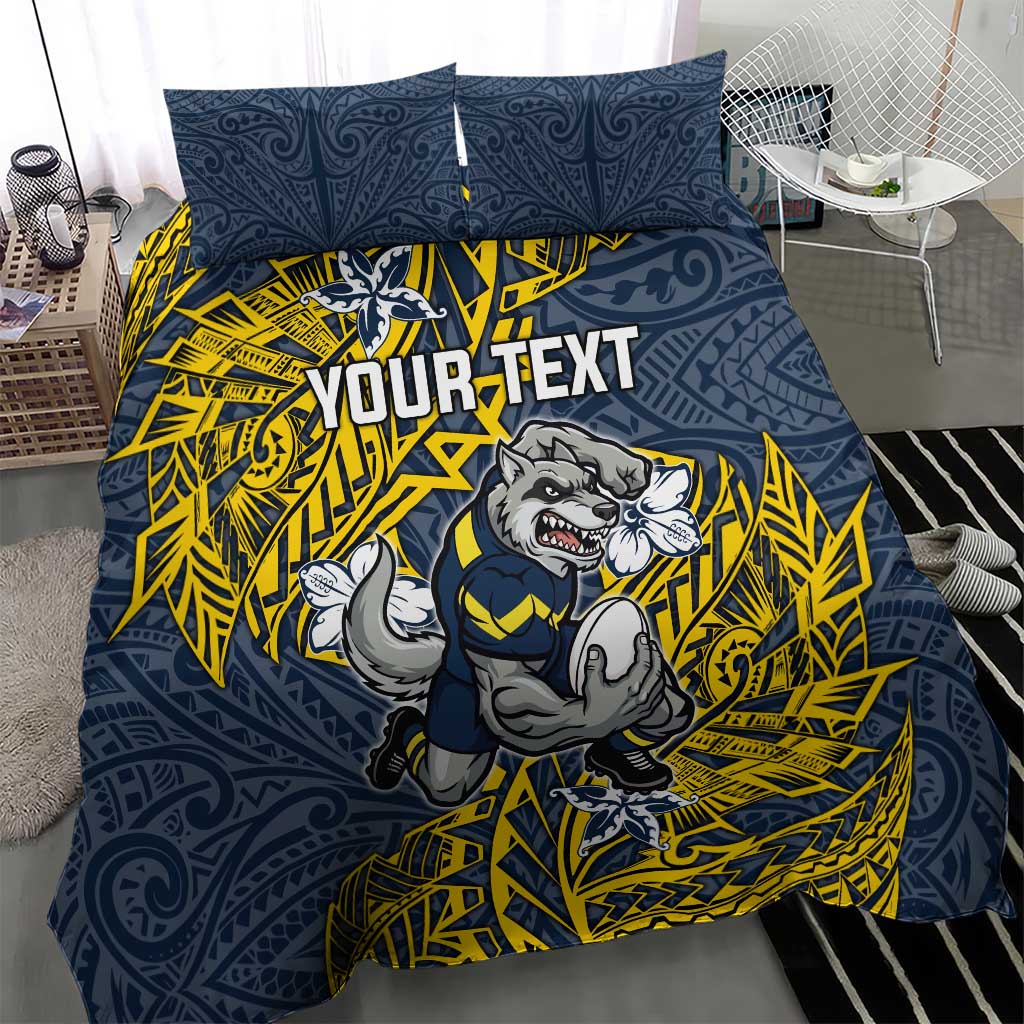 Personalised North Queensland Cowboys Bedding Set Polynesian Tribal Pattern With Rugby Bull Mascot Art