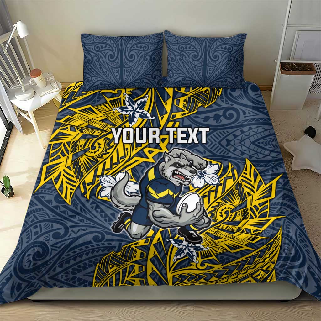 Personalised North Queensland Cowboys Bedding Set Polynesian Tribal Pattern With Rugby Bull Mascot Art