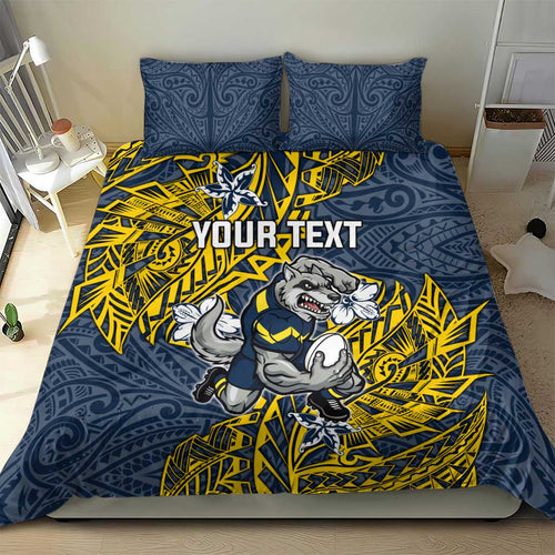 Personalised North Queensland Cowboys Bedding Set Polynesian Tribal Pattern With Rugby Bull Mascot Art