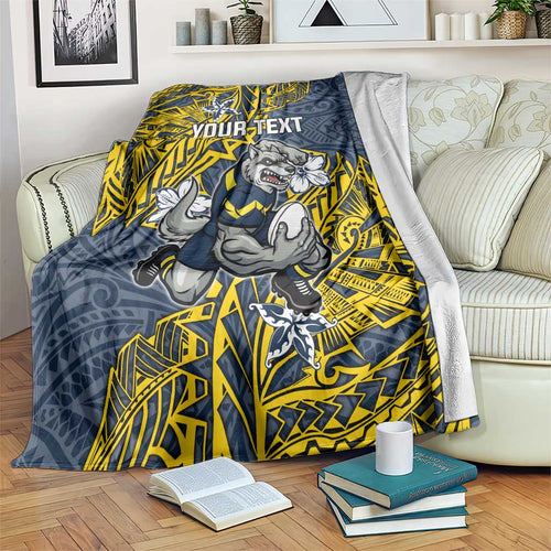 Personalised North Queensland Cowboys Blanket Polynesian Tribal Pattern With Rugby Bull Mascot Art
